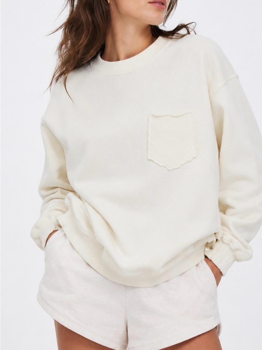 Aerie The Sweat Everyday Crew Neck Oversized Pocket Distressed Sweatshirt XS